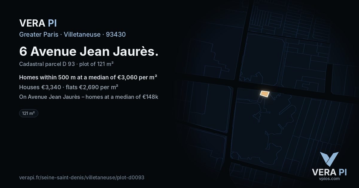 6 Avenue Jean Jaurès, Villetaneuse at night – the plot lit, the parcels around coloured by the prices near them