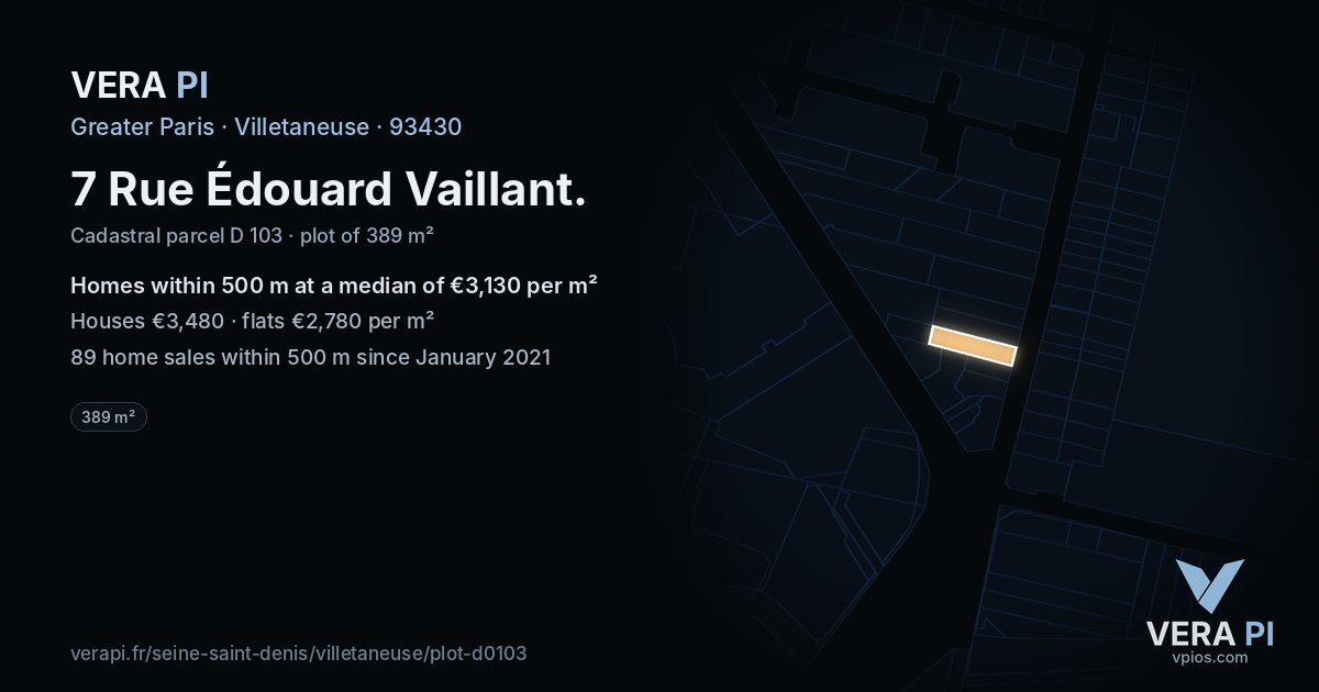 7 Rue Édouard Vaillant, Villetaneuse at night – the plot lit, the parcels around coloured by the prices near them