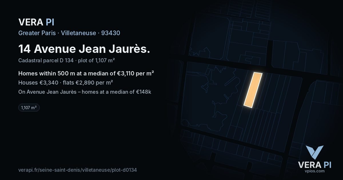 14 Avenue Jean Jaurès, Villetaneuse at night – the plot lit, the parcels around coloured by the prices near them