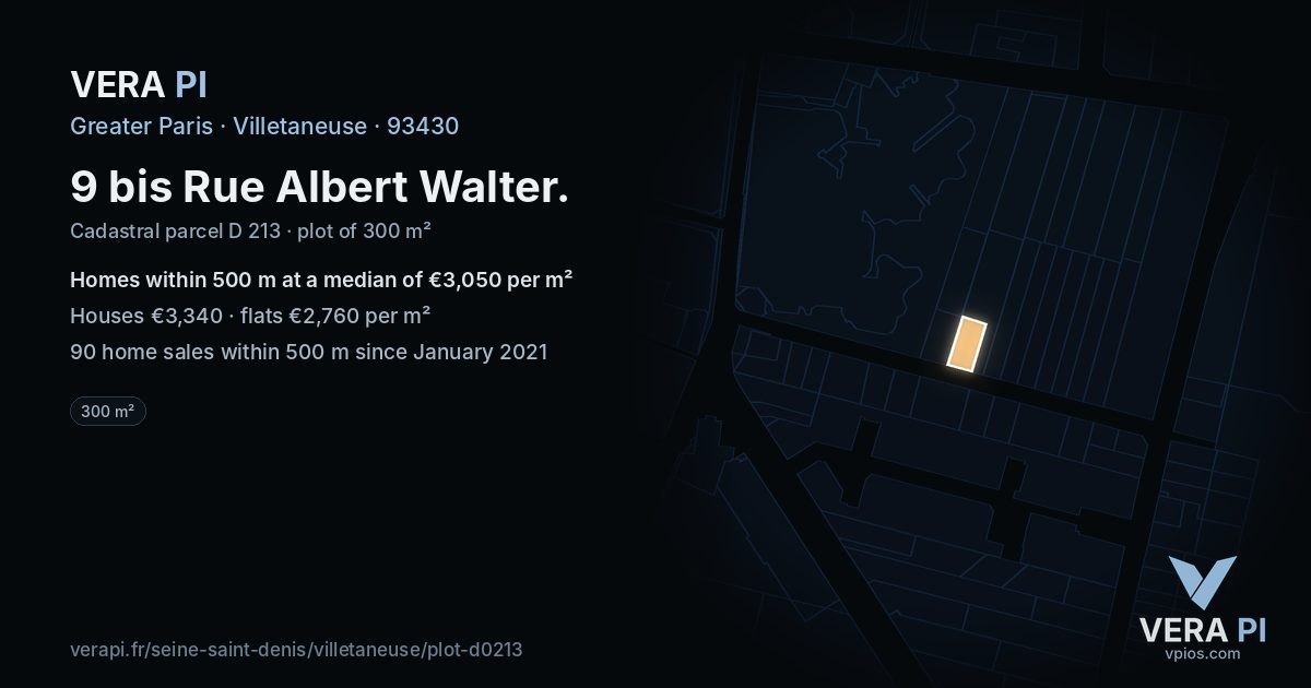 9 bis Rue Albert Walter, Villetaneuse at night – the plot lit, the parcels around coloured by the prices near them