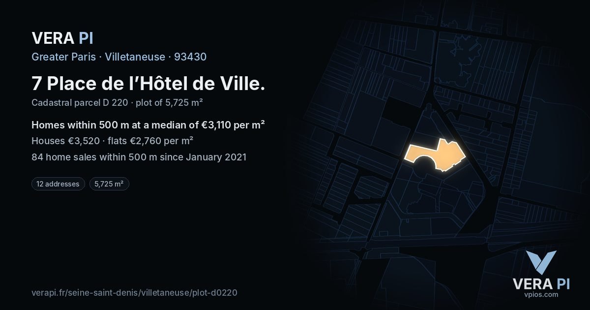 7 Place de l’Hôtel de Ville, Villetaneuse at night – the plot lit, the parcels around coloured by the prices near them