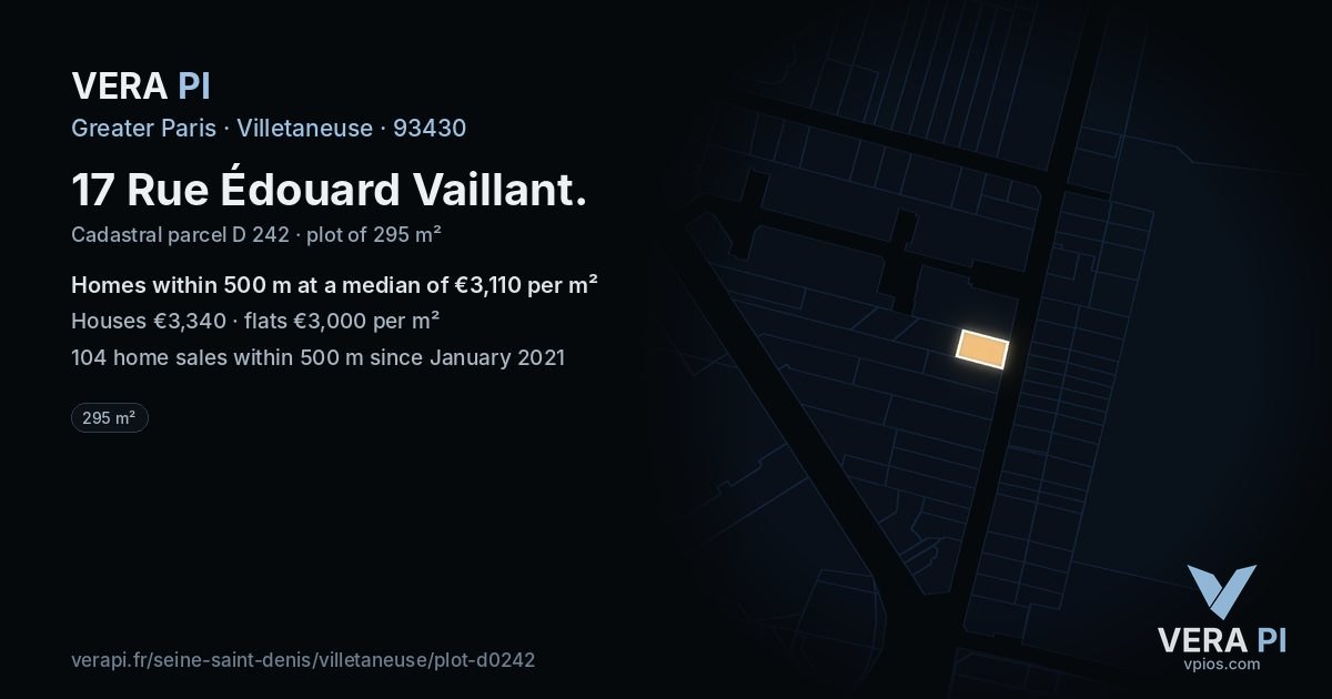 17 Rue Édouard Vaillant, Villetaneuse at night – the plot lit, the parcels around coloured by the prices near them