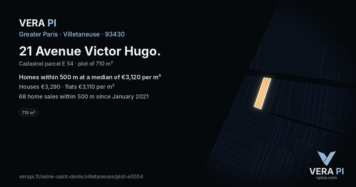 21 Avenue Victor Hugo, Villetaneuse at night – the plot lit, the parcels around coloured by the prices near them