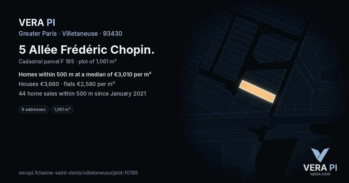5 Allée Frédéric Chopin, Villetaneuse at night – the plot lit, the parcels around coloured by the prices near them