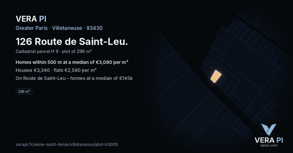 126 Route de Saint-Leu, Villetaneuse at night – the plot lit, the parcels around coloured by the prices near them