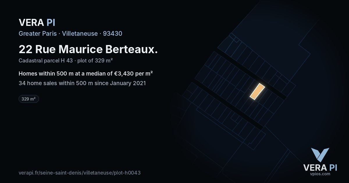 22 Rue Maurice Berteaux, Villetaneuse at night – the plot lit, the parcels around coloured by the prices near them
