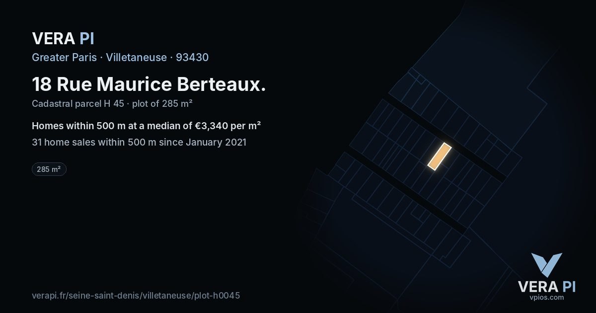 18 Rue Maurice Berteaux, Villetaneuse at night – the plot lit, the parcels around coloured by the prices near them