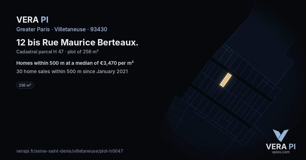 12 bis Rue Maurice Berteaux, Villetaneuse at night – the plot lit, the parcels around coloured by the prices near them