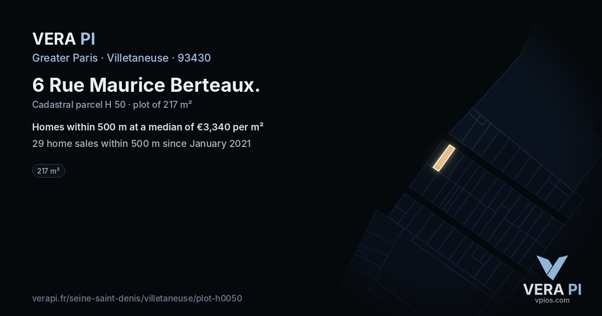 6 Rue Maurice Berteaux, Villetaneuse at night – the plot lit, the parcels around coloured by the prices near them