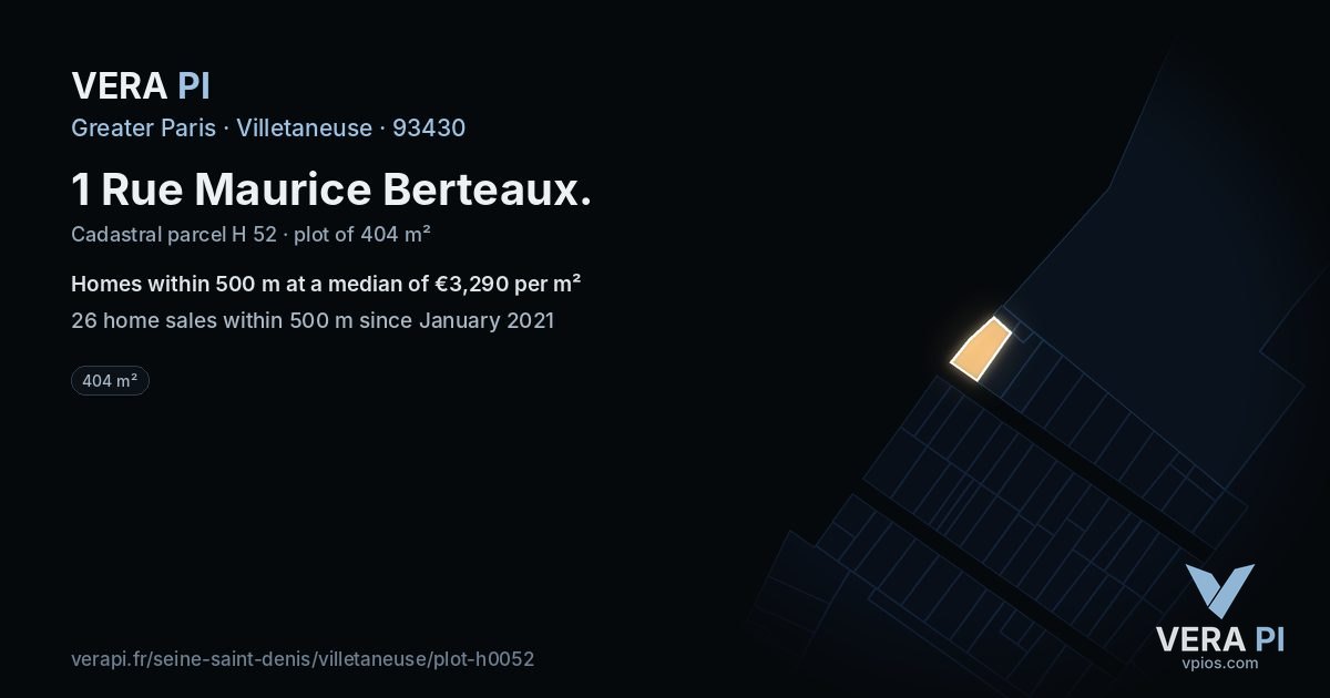 1 Rue Maurice Berteaux, Villetaneuse at night – the plot lit, the parcels around coloured by the prices near them