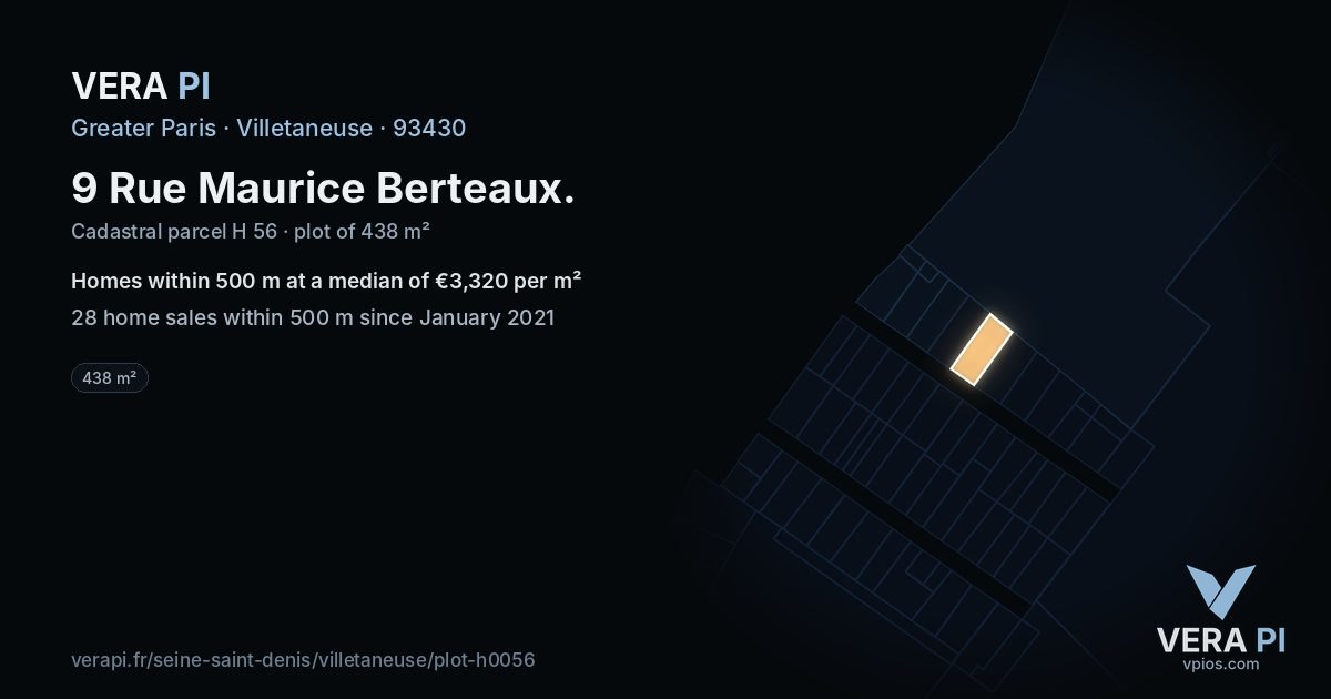 9 Rue Maurice Berteaux, Villetaneuse at night – the plot lit, the parcels around coloured by the prices near them