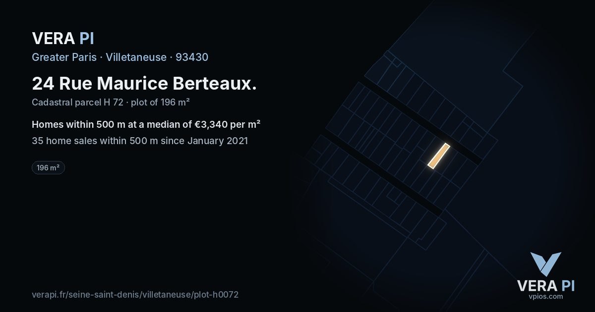 24 Rue Maurice Berteaux, Villetaneuse at night – the plot lit, the parcels around coloured by the prices near them