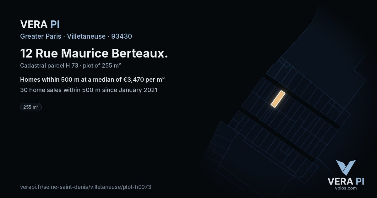 12 Rue Maurice Berteaux, Villetaneuse at night – the plot lit, the parcels around coloured by the prices near them