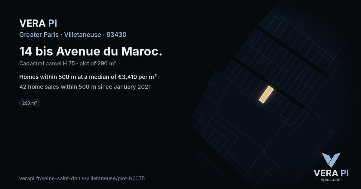 14 bis Avenue du Maroc, Villetaneuse at night – the plot lit, the parcels around coloured by the prices near them