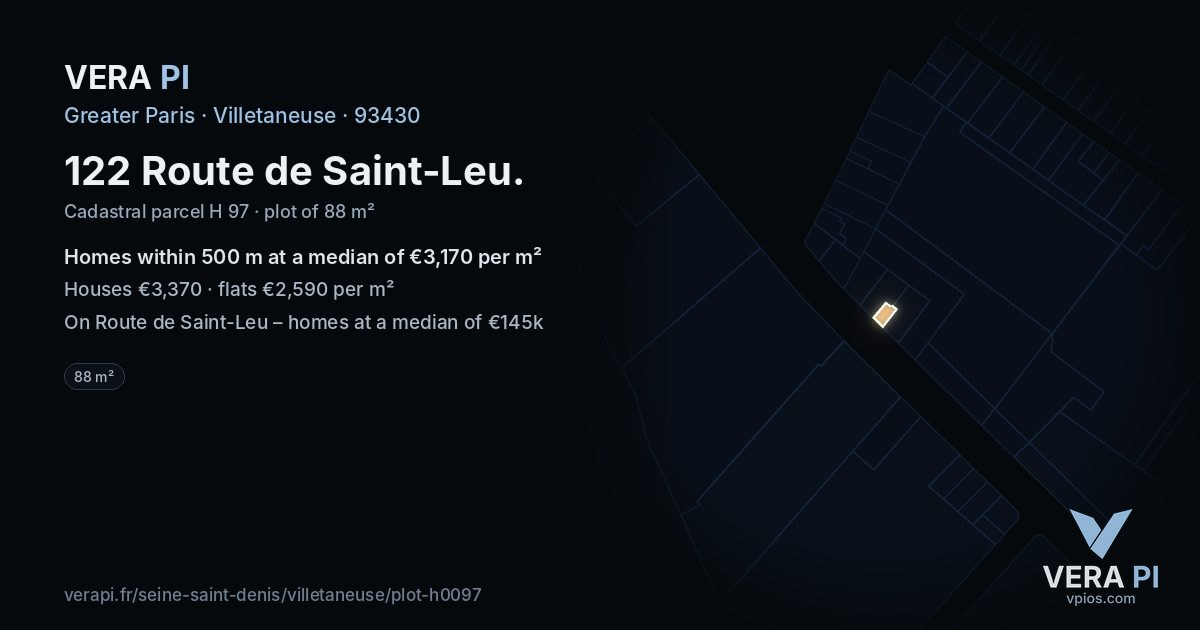 122 Route de Saint-Leu, Villetaneuse at night – the plot lit, the parcels around coloured by the prices near them