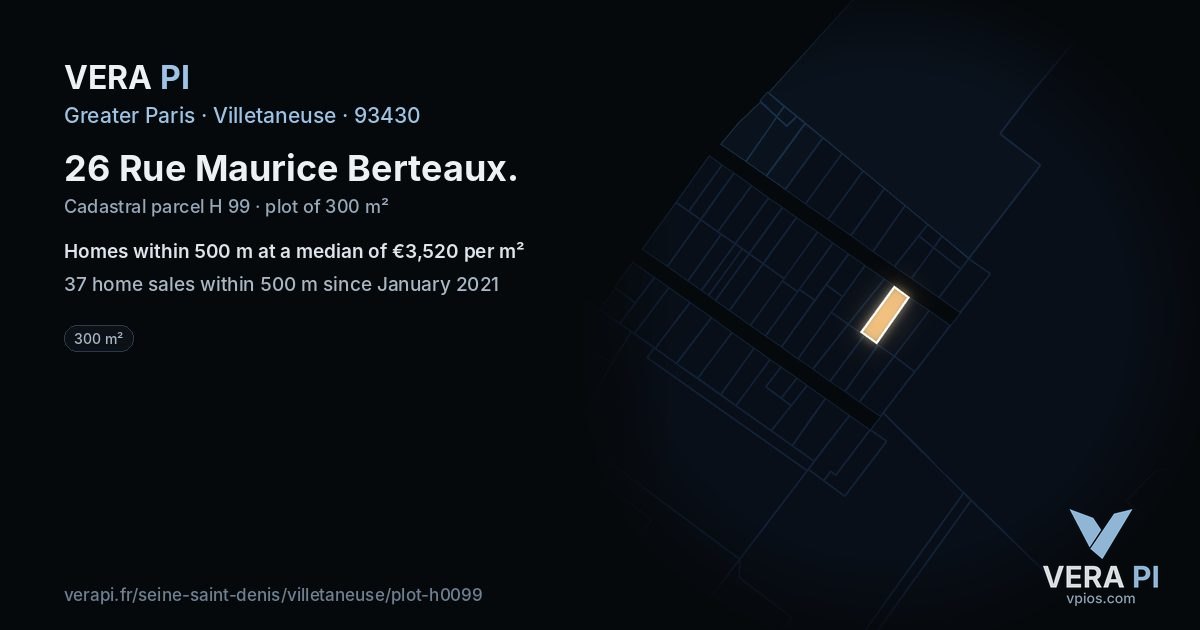 26 Rue Maurice Berteaux, Villetaneuse at night – the plot lit, the parcels around coloured by the prices near them