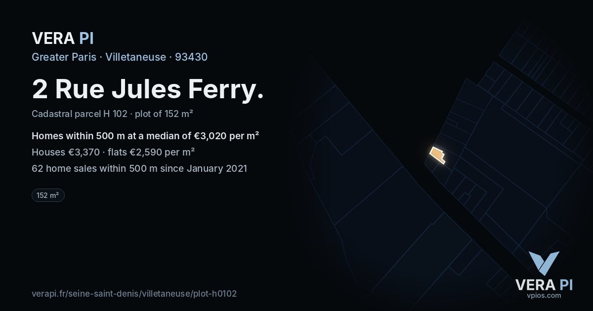 2 Rue Jules Ferry, Villetaneuse at night – the plot lit, the parcels around coloured by the prices near them
