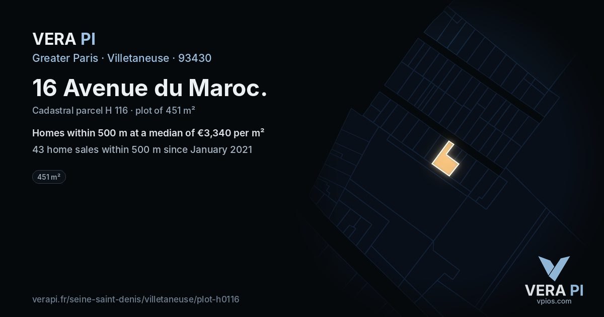 16 Avenue du Maroc, Villetaneuse at night – the plot lit, the parcels around coloured by the prices near them