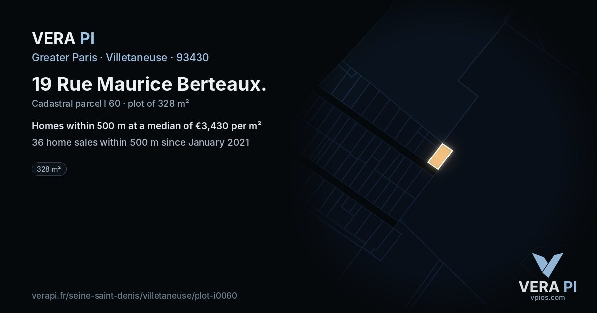 19 Rue Maurice Berteaux, Villetaneuse at night – the plot lit, the parcels around coloured by the prices near them