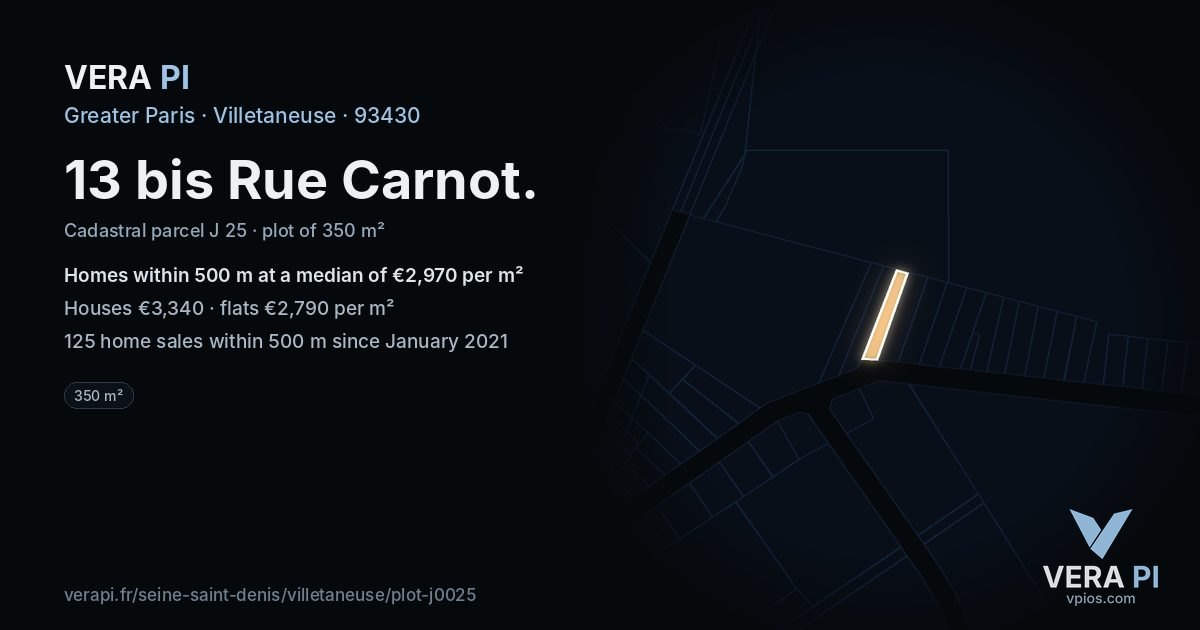 13 bis Rue Carnot, Villetaneuse at night – the plot lit, the parcels around coloured by the prices near them