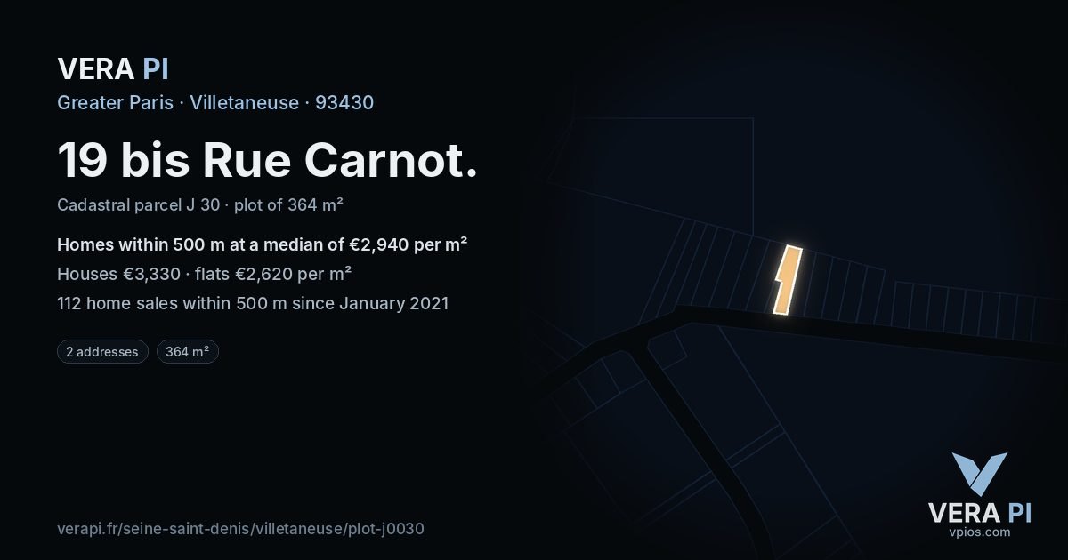 19 bis Rue Carnot, Villetaneuse at night – the plot lit, the parcels around coloured by the prices near them