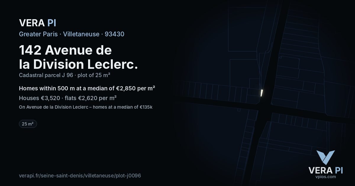 142 Avenue de la Division Leclerc, Villetaneuse at night – the plot lit, the parcels around coloured by the prices near them