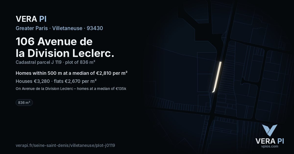 106 Avenue de la Division Leclerc, Villetaneuse at night – the plot lit, the parcels around coloured by the prices near them