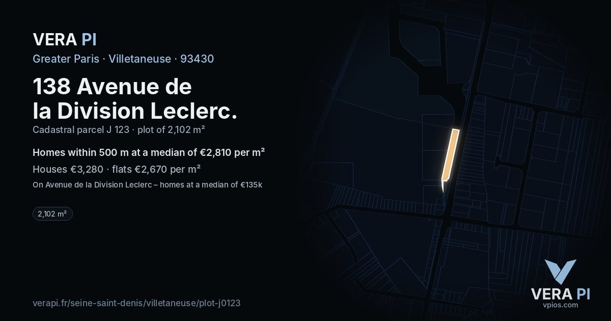 138 Avenue de la Division Leclerc, Villetaneuse at night – the plot lit, the parcels around coloured by the prices near them