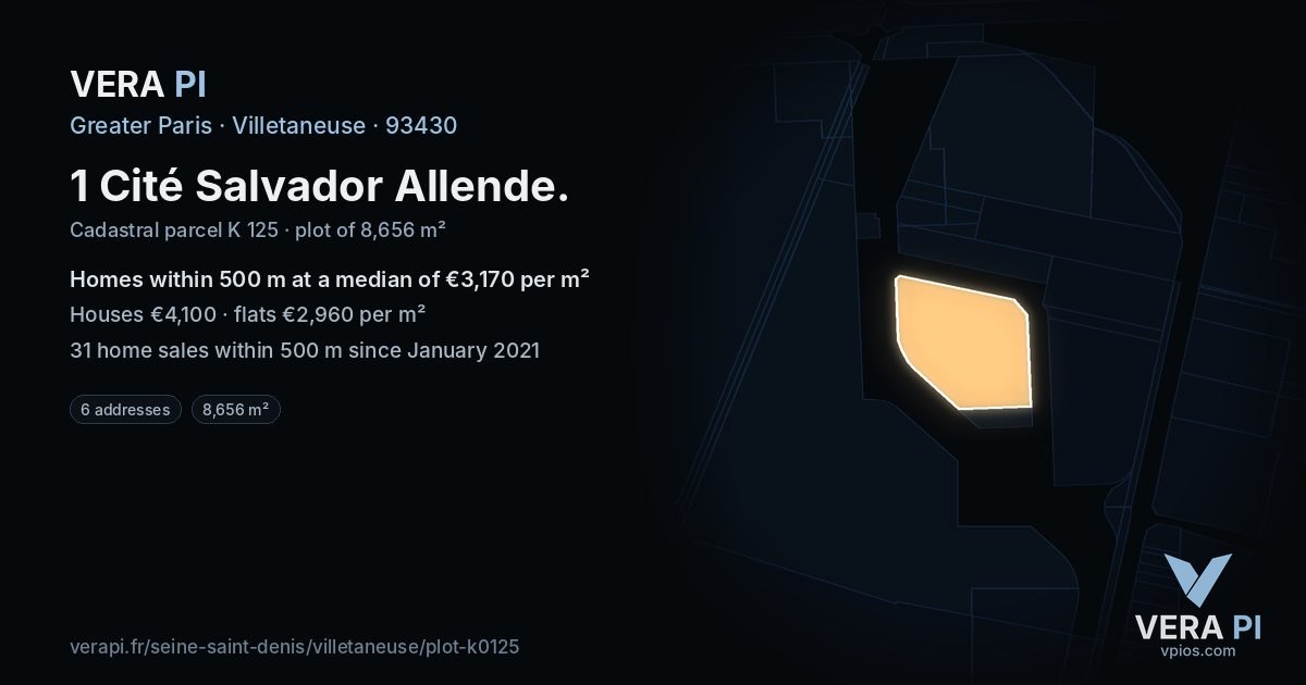 1 Cité Salvador Allende, Villetaneuse at night – the plot lit, the parcels around coloured by the prices near them