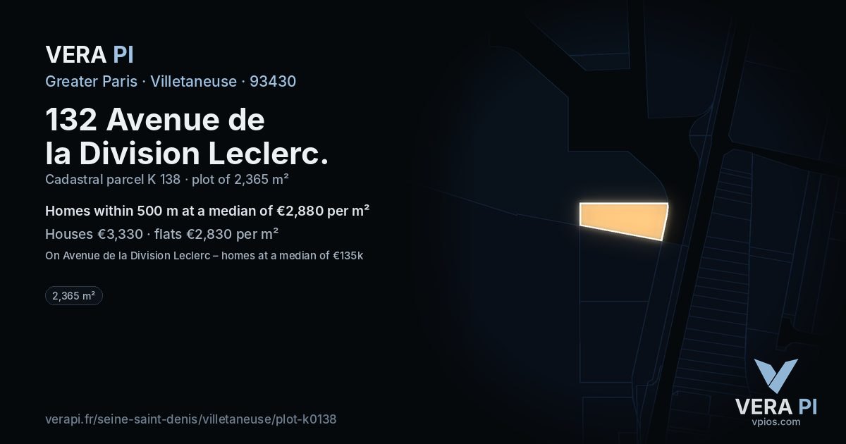 132 Avenue de la Division Leclerc, Villetaneuse at night – the plot lit, the parcels around coloured by the prices near them