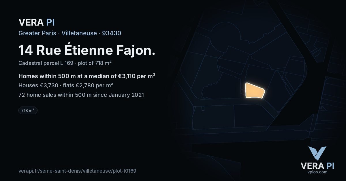 14 Rue Étienne Fajon, Villetaneuse at night – the plot lit, the parcels around coloured by the prices near them