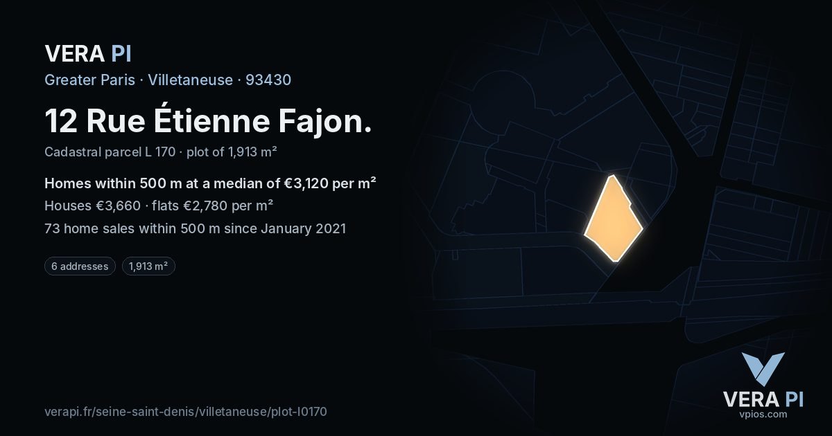12 Rue Étienne Fajon, Villetaneuse at night – the plot lit, the parcels around coloured by the prices near them