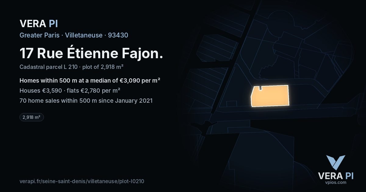 17 Rue Étienne Fajon, Villetaneuse at night – the plot lit, the parcels around coloured by the prices near them