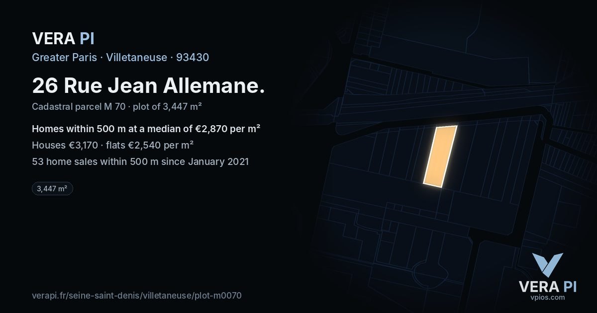 26 Rue Jean Allemane, Villetaneuse at night – the plot lit, the parcels around coloured by the prices near them