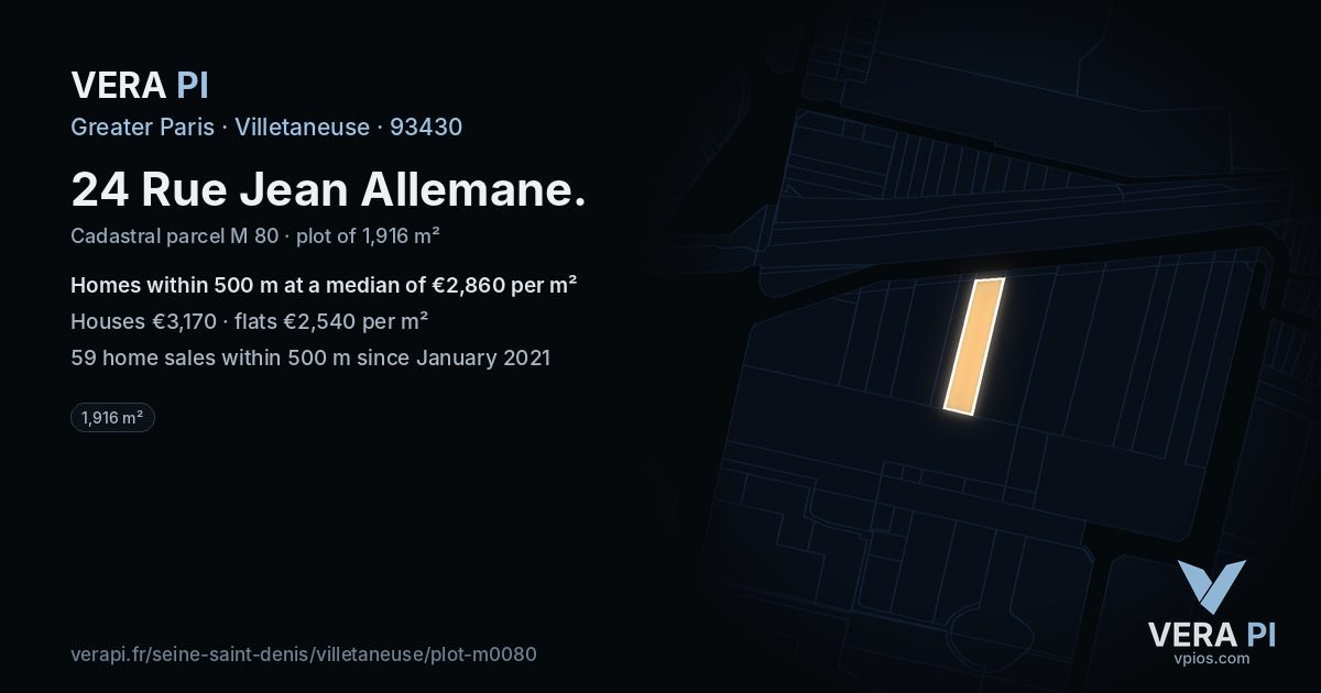 24 Rue Jean Allemane, Villetaneuse at night – the plot lit, the parcels around coloured by the prices near them
