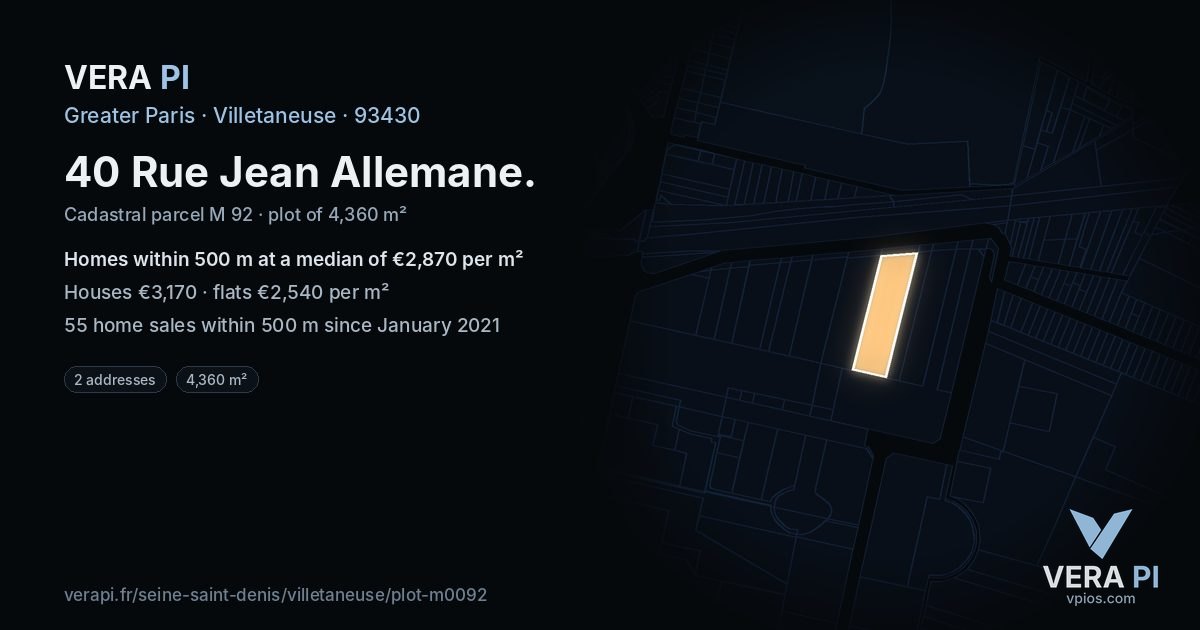 40 Rue Jean Allemane, Villetaneuse at night – the plot lit, the parcels around coloured by the prices near them
