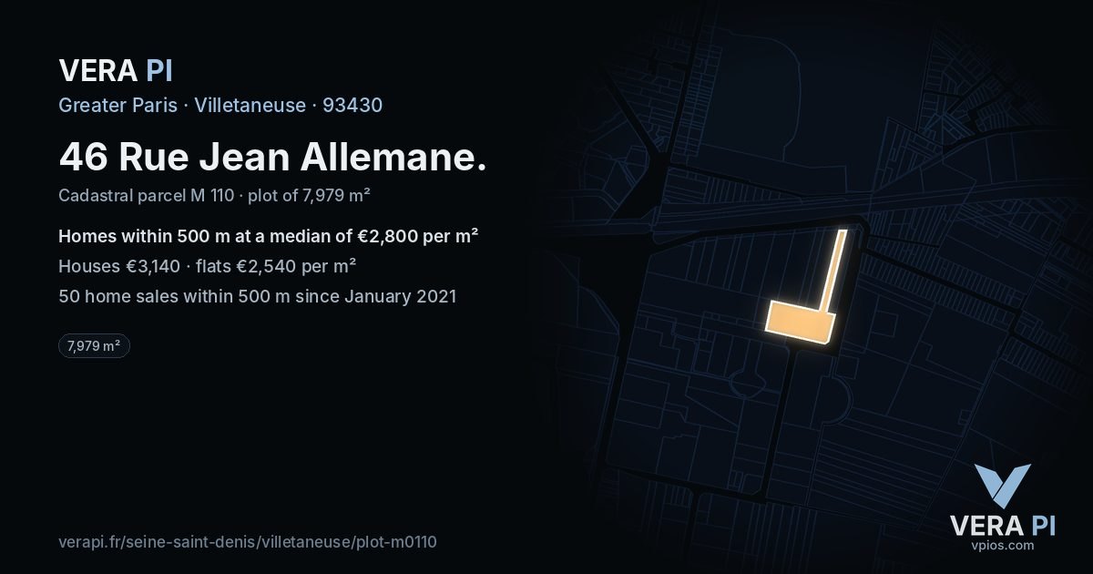 46 Rue Jean Allemane, Villetaneuse at night – the plot lit, the parcels around coloured by the prices near them