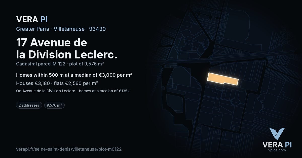 17 Avenue de la Division Leclerc, Villetaneuse at night – the plot lit, the parcels around coloured by the prices near them