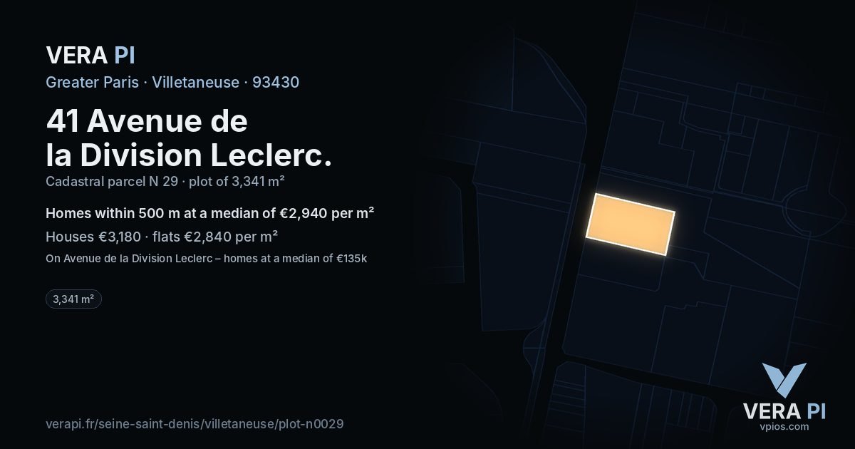 41 Avenue de la Division Leclerc, Villetaneuse at night – the plot lit, the parcels around coloured by the prices near them