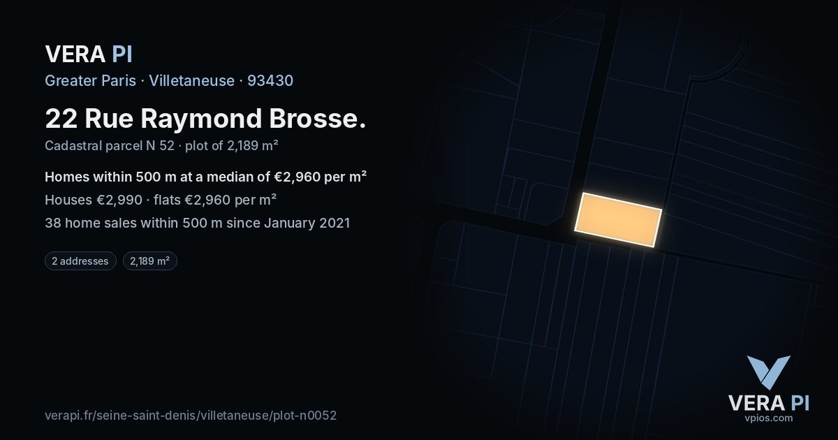22 Rue Raymond Brosse, Villetaneuse at night – the plot lit, the parcels around coloured by the prices near them