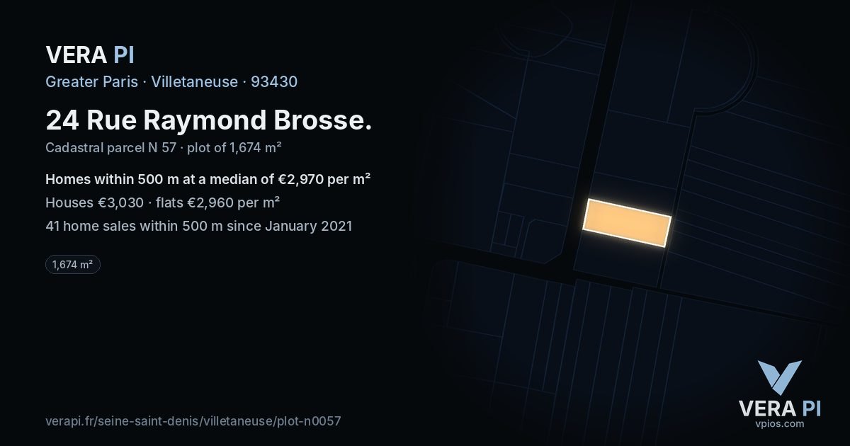 24 Rue Raymond Brosse, Villetaneuse at night – the plot lit, the parcels around coloured by the prices near them