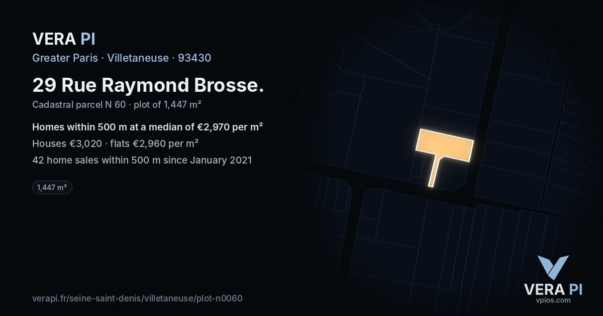 29 Rue Raymond Brosse, Villetaneuse at night – the plot lit, the parcels around coloured by the prices near them