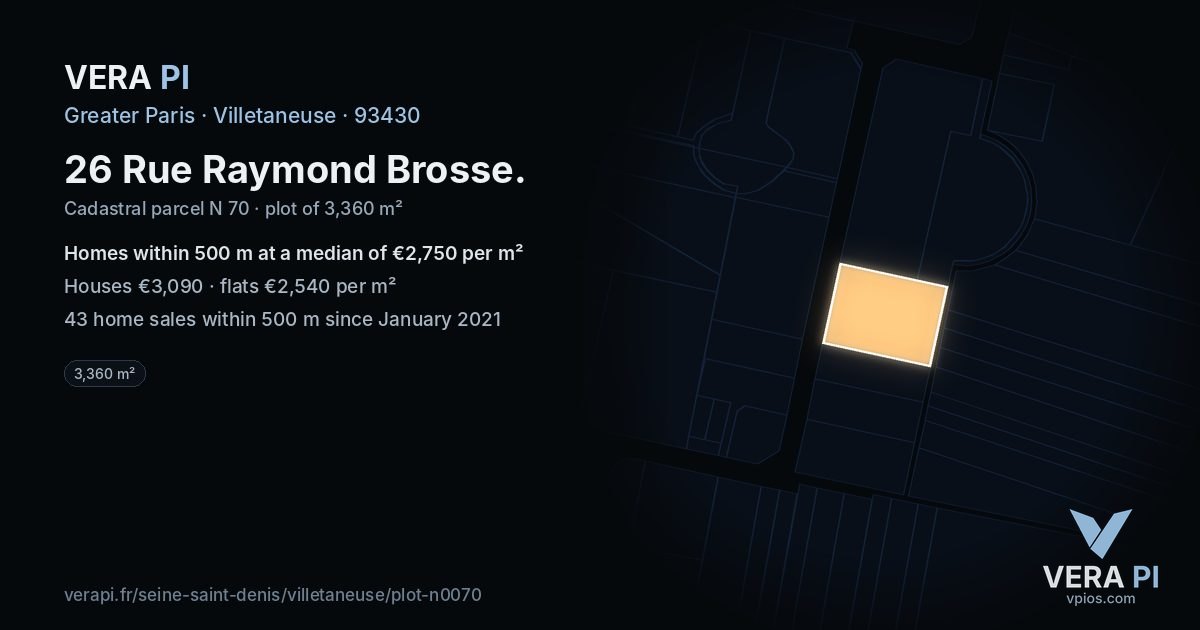 26 Rue Raymond Brosse, Villetaneuse at night – the plot lit, the parcels around coloured by the prices near them