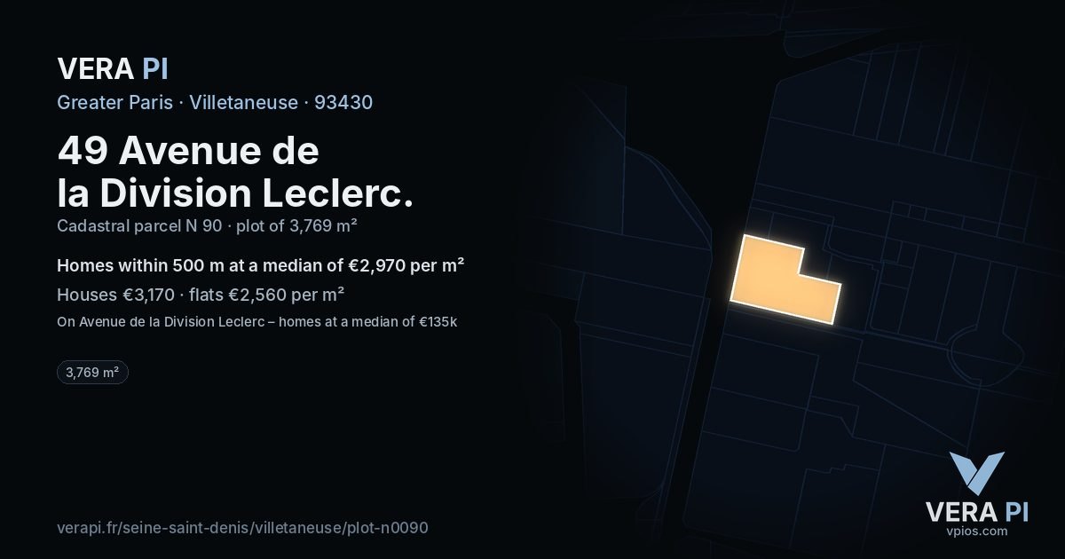 49 Avenue de la Division Leclerc, Villetaneuse at night – the plot lit, the parcels around coloured by the prices near them