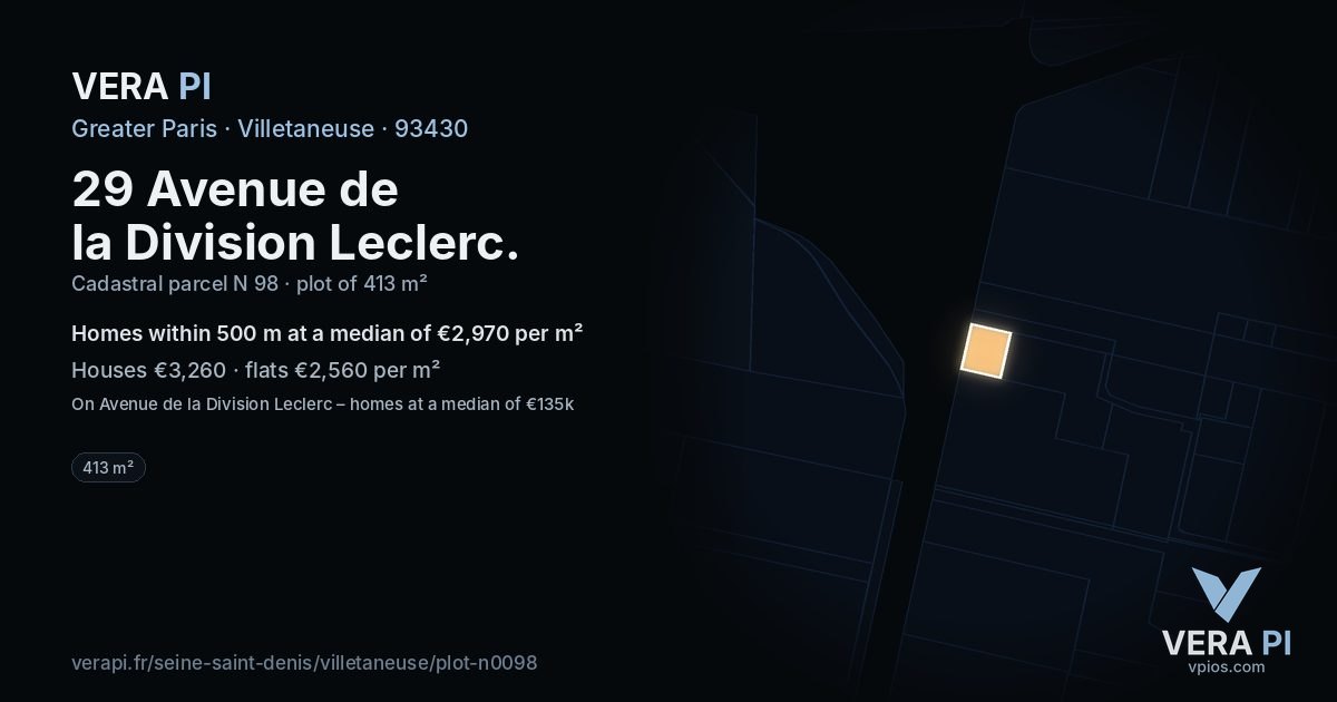 29 Avenue de la Division Leclerc, Villetaneuse at night – the plot lit, the parcels around coloured by the prices near them
