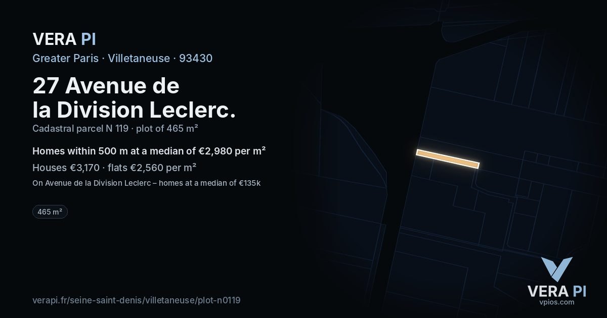 27 Avenue de la Division Leclerc, Villetaneuse at night – the plot lit, the parcels around coloured by the prices near them