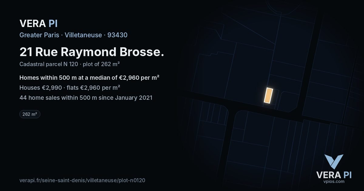 21 Rue Raymond Brosse, Villetaneuse at night – the plot lit, the parcels around coloured by the prices near them