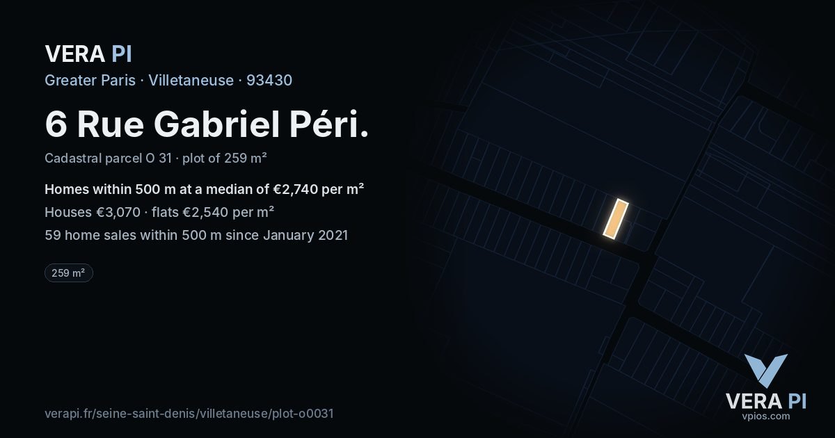 6 Rue Gabriel Péri, Villetaneuse at night – the plot lit, the parcels around coloured by the prices near them