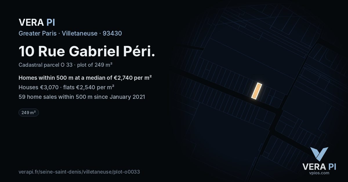 10 Rue Gabriel Péri, Villetaneuse at night – the plot lit, the parcels around coloured by the prices near them