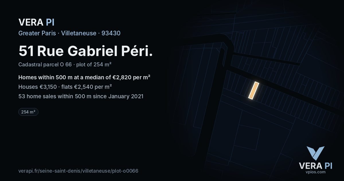51 Rue Gabriel Péri, Villetaneuse at night – the plot lit, the parcels around coloured by the prices near them